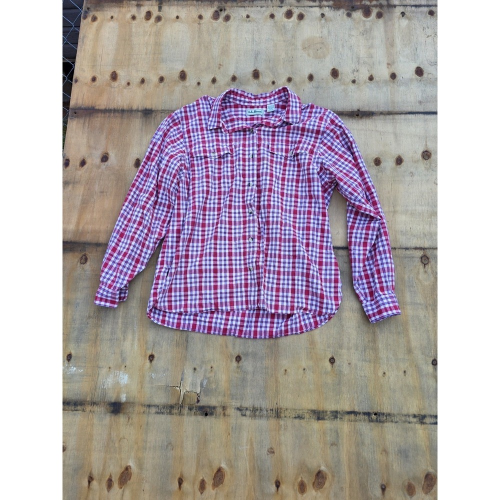 Vintage 90s LL Bean Womens Large Plaid Shirt Red Cotton Flannel Button Up